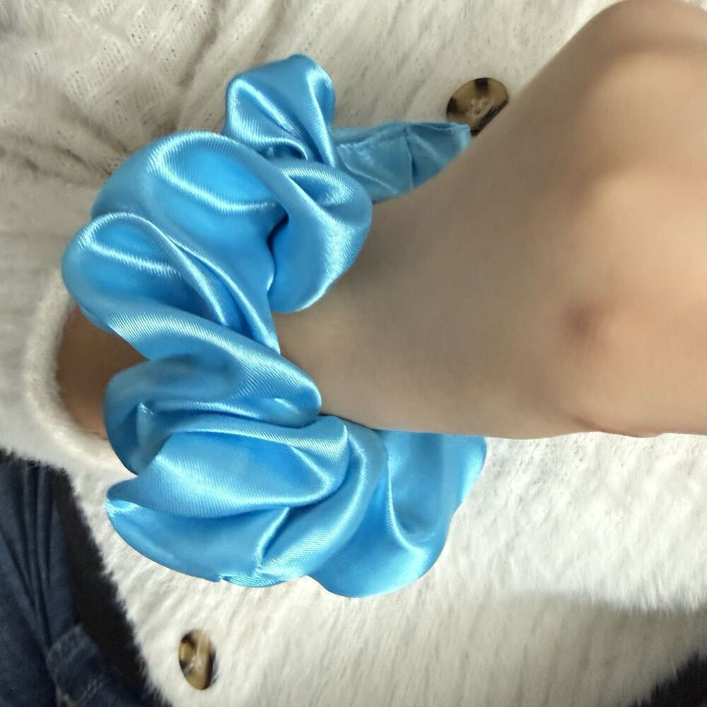 Luxury Blue Satin Scrunchie Handmade – Statement Hair Accessory - Picture 2 of 12